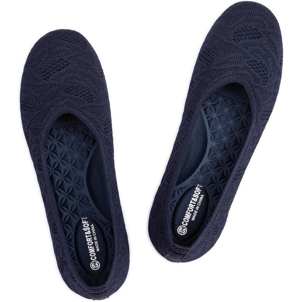 Frank Mully Women’s 6112navy Knit Fabric Round Toe Slip On Ballet Flat Shoes